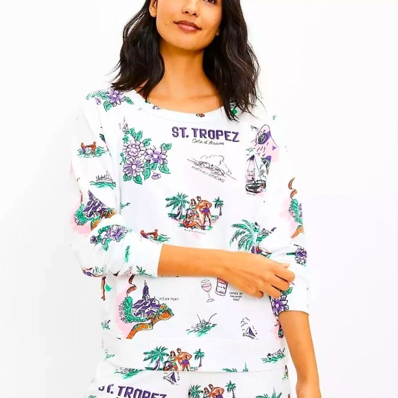 LOU & GREY ST. TROPEZ FUN GRAPHIC PRINT VACATION SWEATSHIRT OVERSIZED XS - Picture 2 of 11